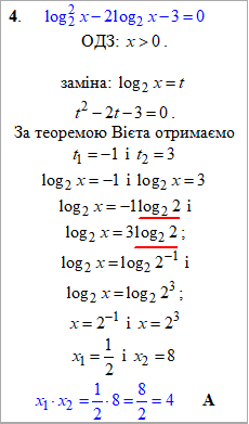 квадратне рівняння з логарифмом, ЗНО