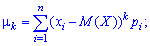 центральний момент k-го порядку, дискретна величина, формула